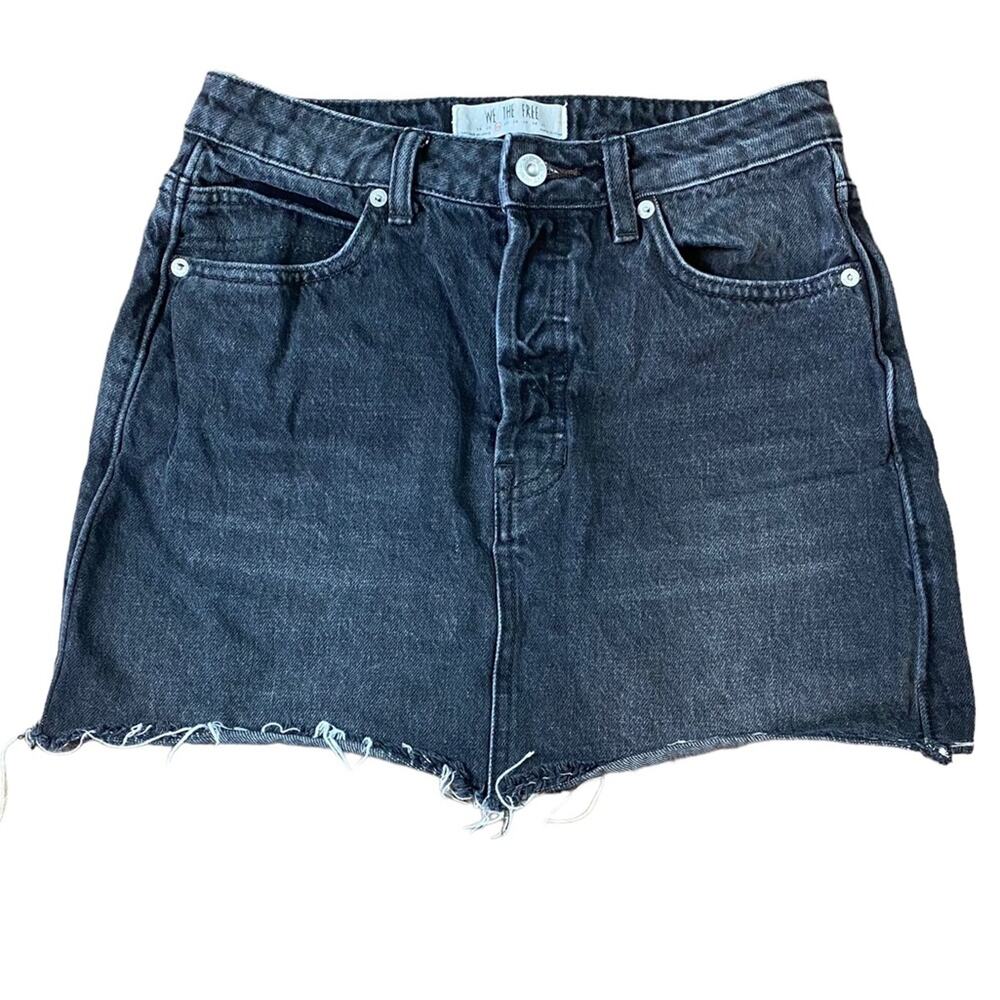Free People We The Free Denim Skirt Raw Hem Button Fly Front Faded Black Size 26